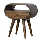 Curved Grey Washed Circular Bedside Table in Solid Mango Wood - Price Crash Furniture