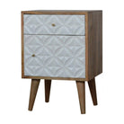 Diamond Carved White 1 Door Bedside Table in Solid Mango Wood - Price Crash Furniture