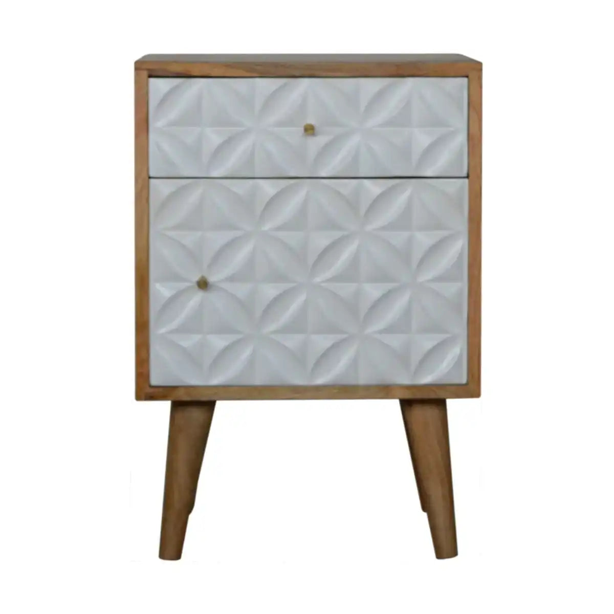 Diamond Carved White 1 Door Bedside Table in Solid Mango Wood - Price Crash Furniture