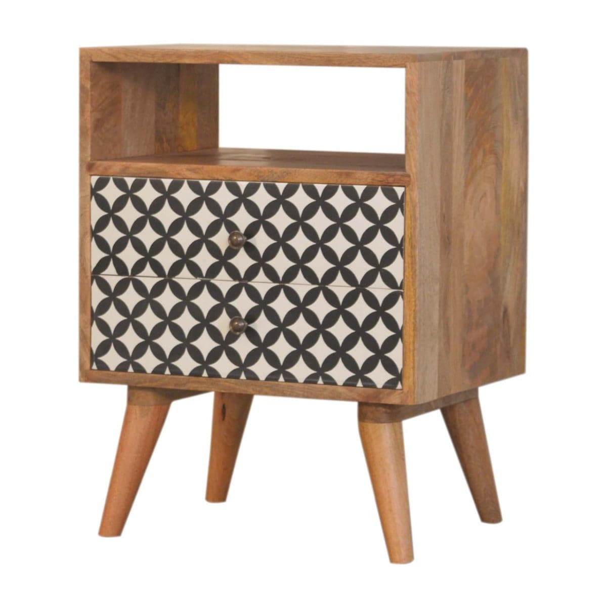 Diamond Screen Printed Bedside Table with Open Slot - Price Crash Furniture