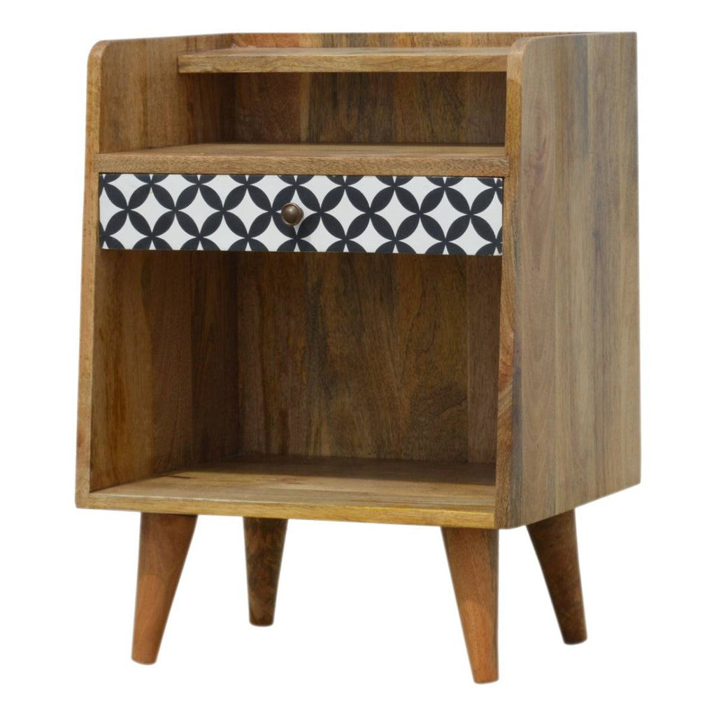 District Diamond Patterned Bedside Cabinet with 3 Shelves and 1 Drawer - Price Crash Furniture