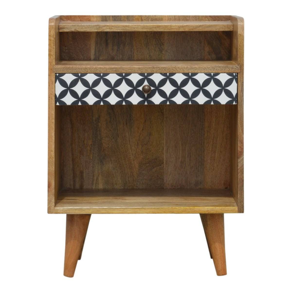 District Diamond Patterned Bedside Cabinet with 3 Shelves and 1 Drawer - Price Crash Furniture