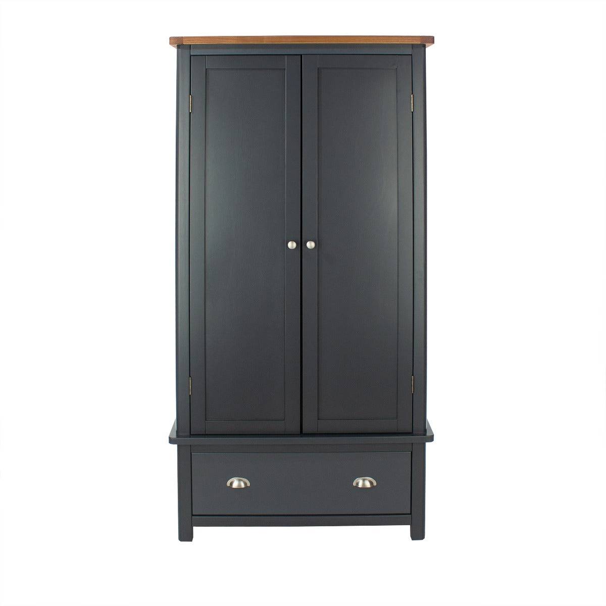 Dunkeld - 2 door, 1 drawer wardrobe in midnight Blue with natural lacquer wood top - Price Crash Furniture