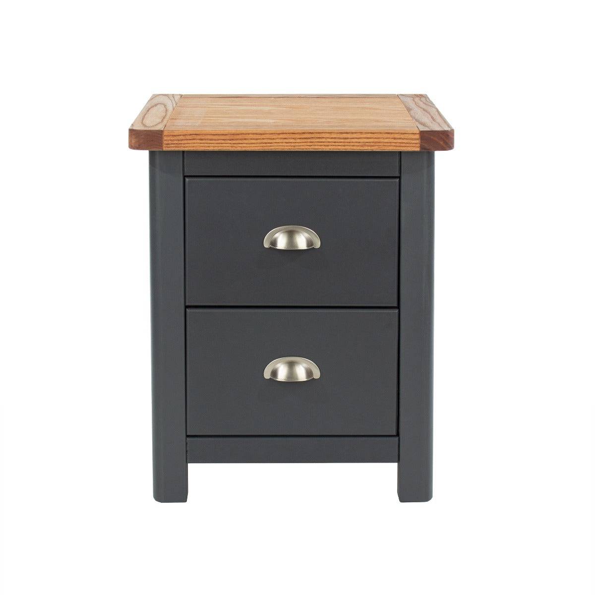 Dunkeld - 2 drawer bedside cabinet in midnight Blue with natural lacquer wood top - Price Crash Furniture