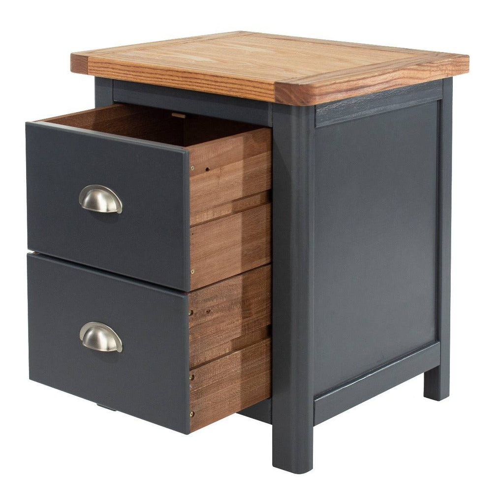 Dunkeld - 2 drawer bedside cabinet in midnight Blue with natural lacquer wood top - Price Crash Furniture