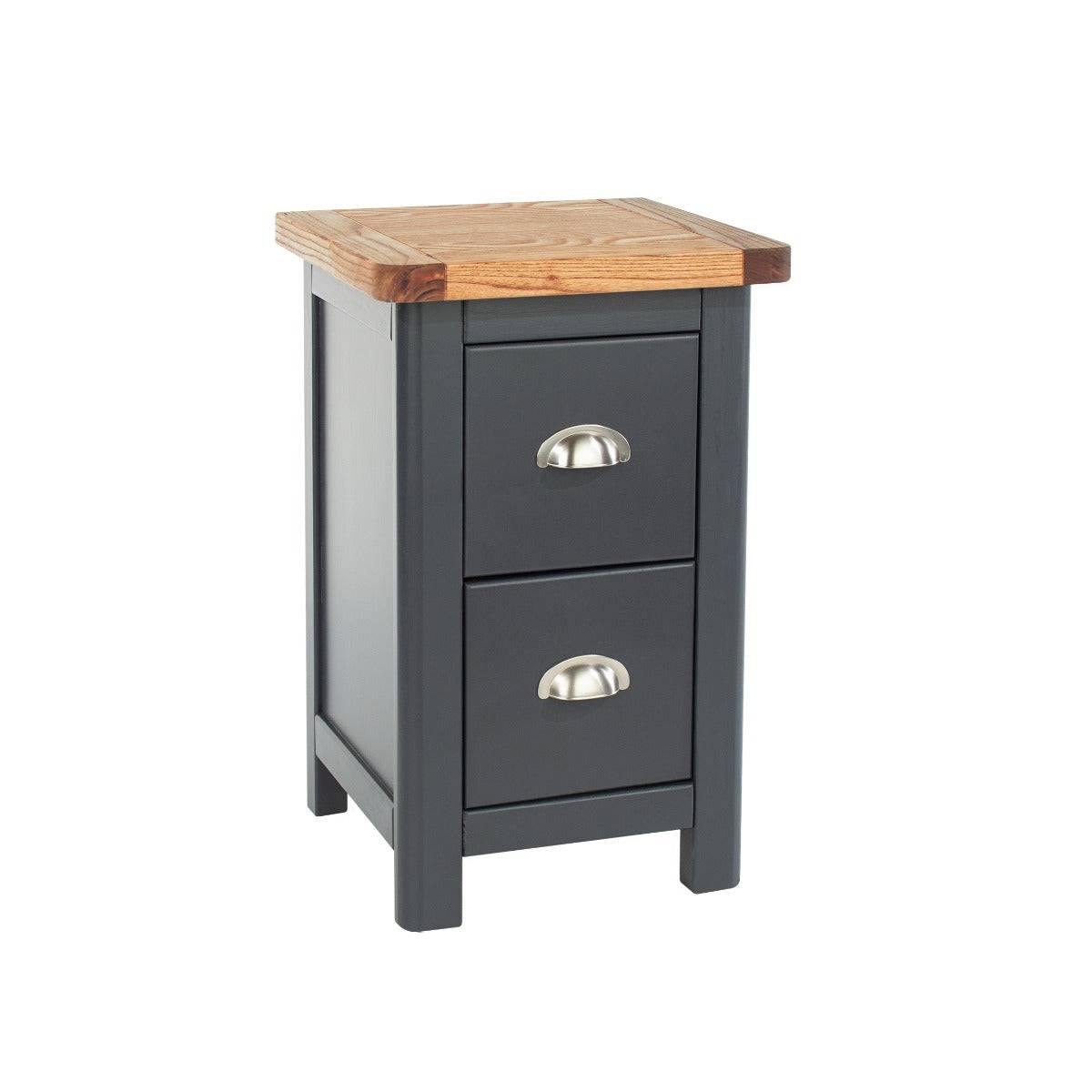 Dunkeld - 2 drawer petite bedside cabinet in midnight Blue with natural lacquer wood top - Price Crash Furniture