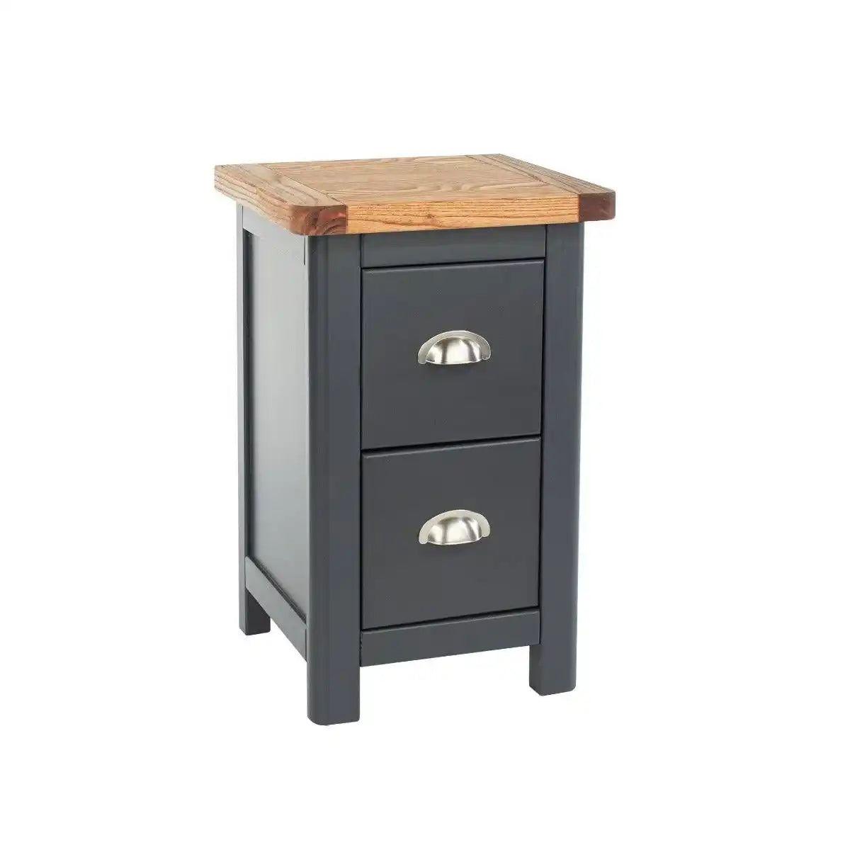 Dunkeld - 2 drawer petite bedside cabinet in midnight Blue with natural lacquer wood top - Price Crash Furniture