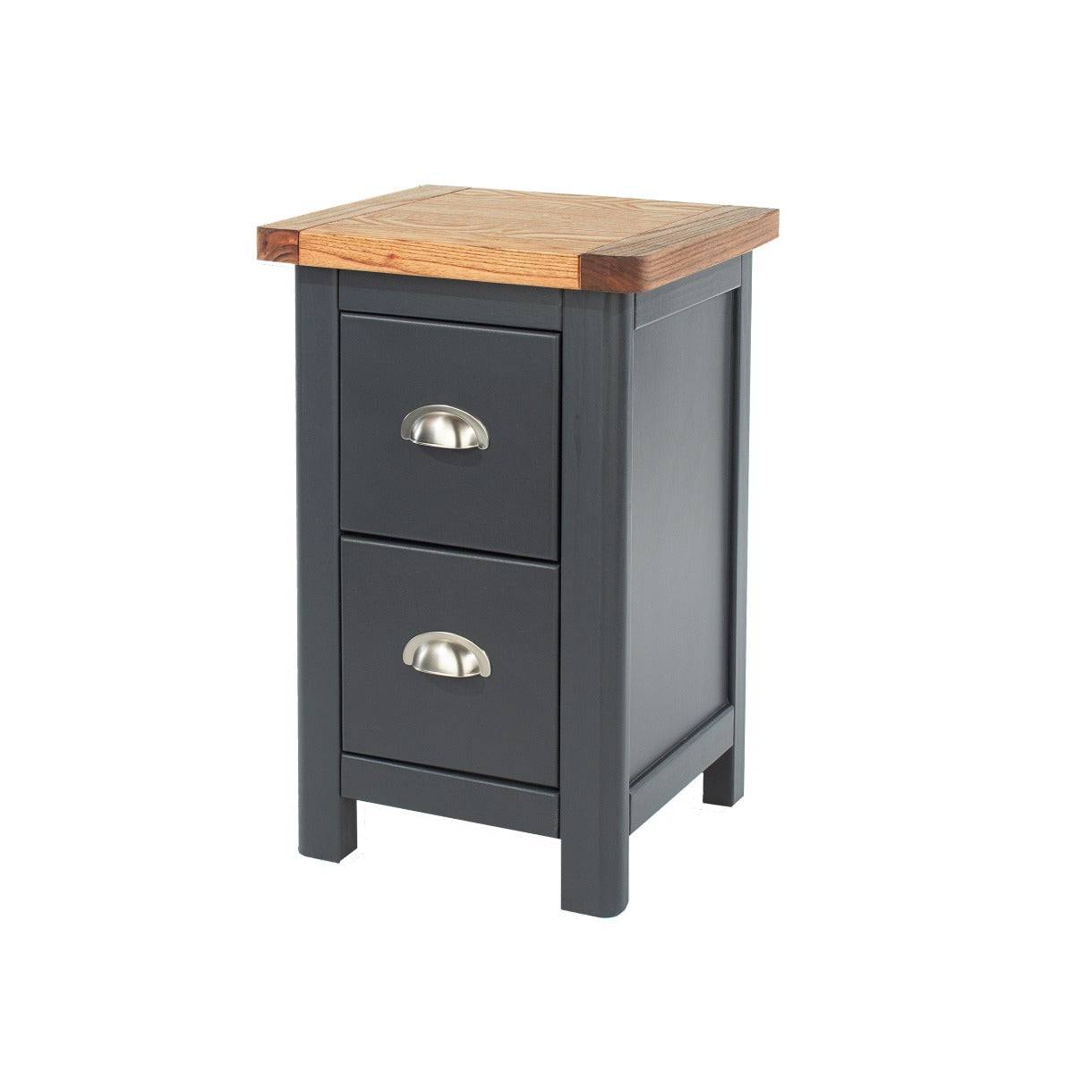 Dunkeld - 2 drawer petite bedside cabinet in midnight Blue with natural lacquer wood top - Price Crash Furniture