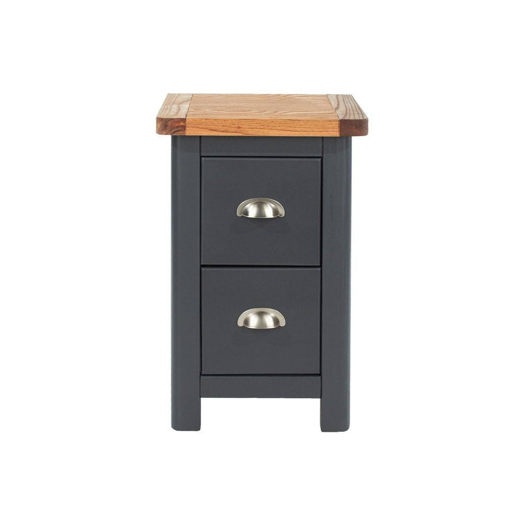 Dunkeld - 2 drawer petite bedside cabinet in midnight Blue with natural lacquer wood top - Price Crash Furniture