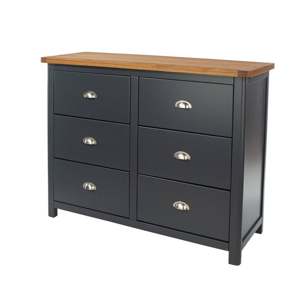 Dunkeld - 3+3 dr wide chest in midnight Blue with natural lacquer wood top - Price Crash Furniture