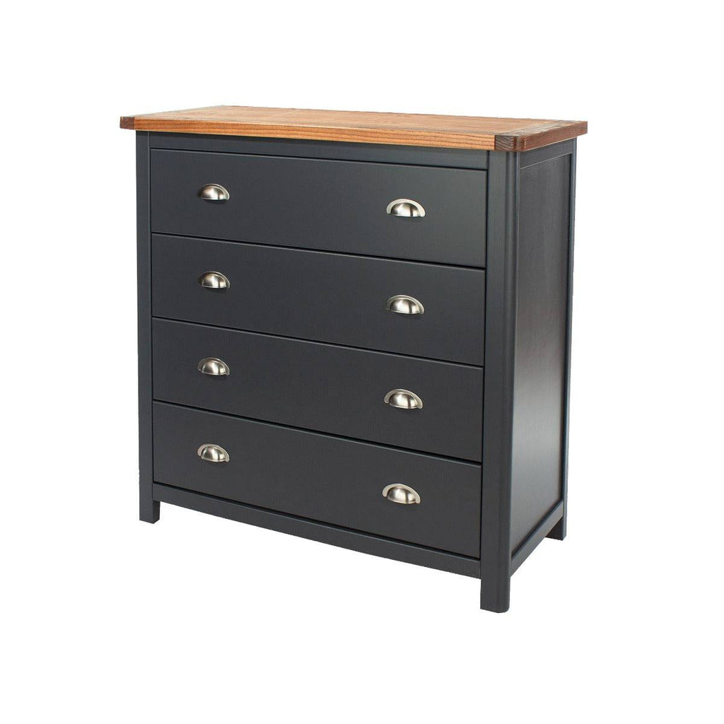 Dunkeld - 4 drawer chest in midnight Blue with natural lacquer wood top - Price Crash Furniture