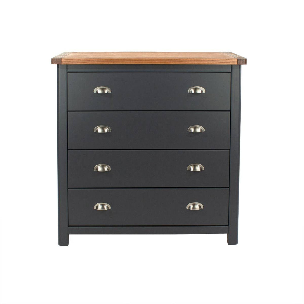 Dunkeld - 4 drawer chest in midnight Blue with natural lacquer wood top - Price Crash Furniture