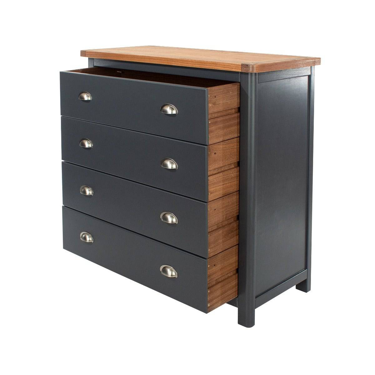 Dunkeld - 4 drawer chest in midnight Blue with natural lacquer wood top - Price Crash Furniture