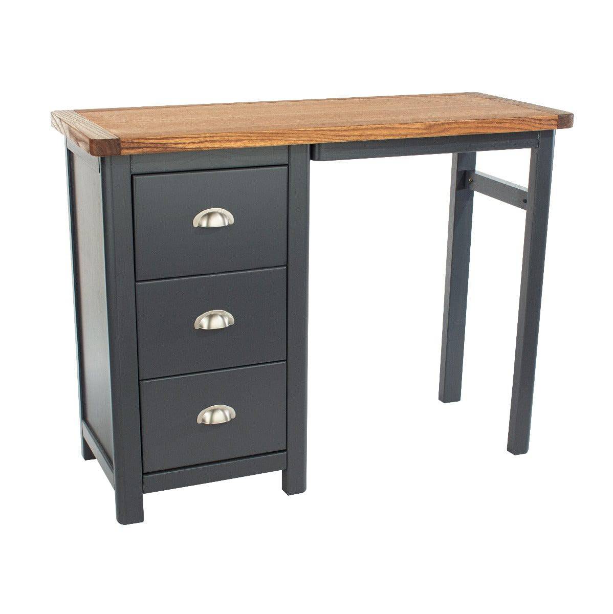 Dunkeld - single pedestal dressing table in midnight Blue with natural lacquer wood top - Price Crash Furniture