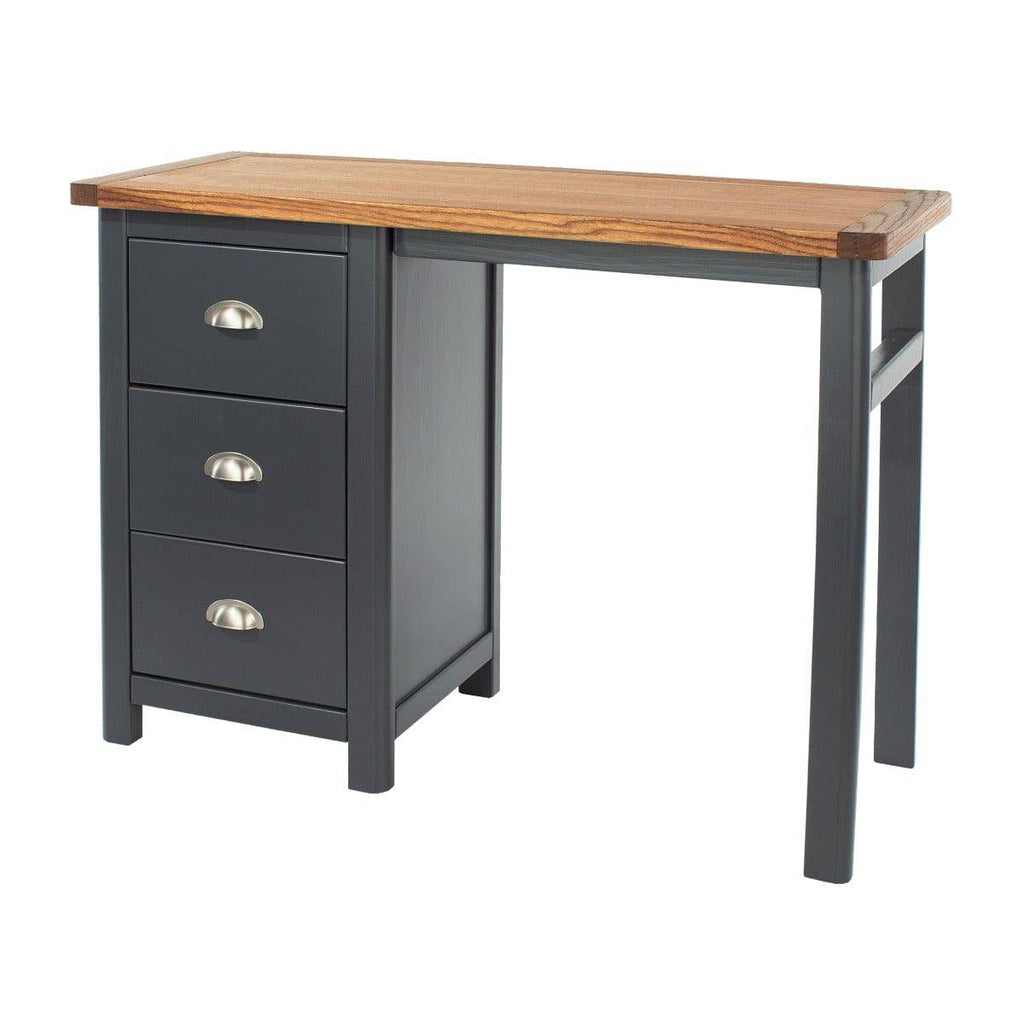 Dunkeld - single pedestal dressing table in midnight Blue with natural lacquer wood top - Price Crash Furniture