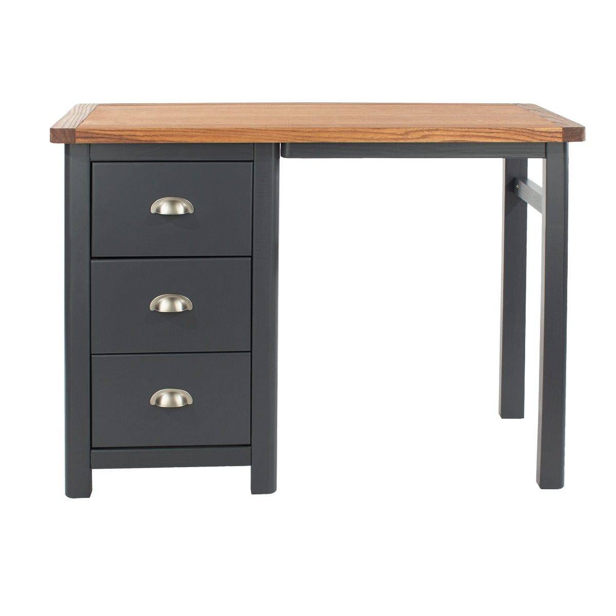 Dunkeld - single pedestal dressing table in midnight Blue with natural lacquer wood top - Price Crash Furniture