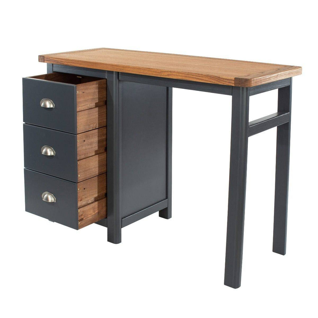 Dunkeld - single pedestal dressing table in midnight Blue with natural lacquer wood top - Price Crash Furniture