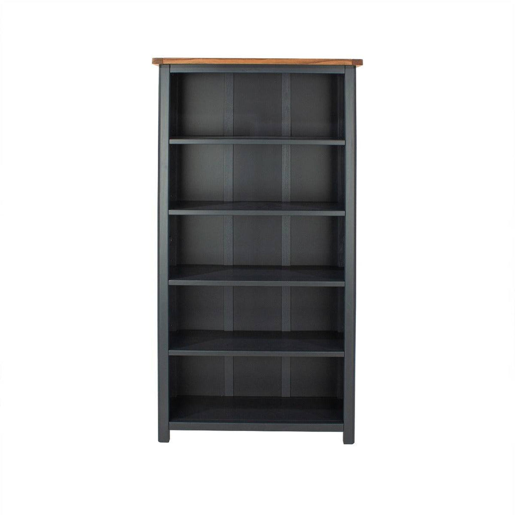 Dunkeld - tall bookcase in midnight Blue with natural lacquer wood top - Price Crash Furniture