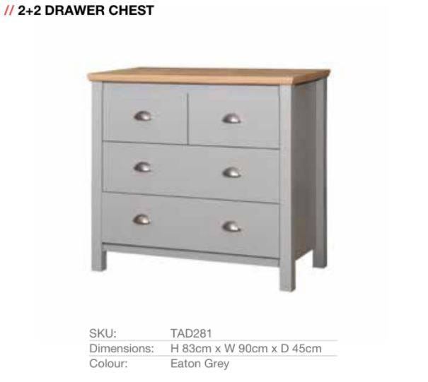 Eaton 4 Drawer Chest of Drawers in Grey by TAD - Price Crash Furniture