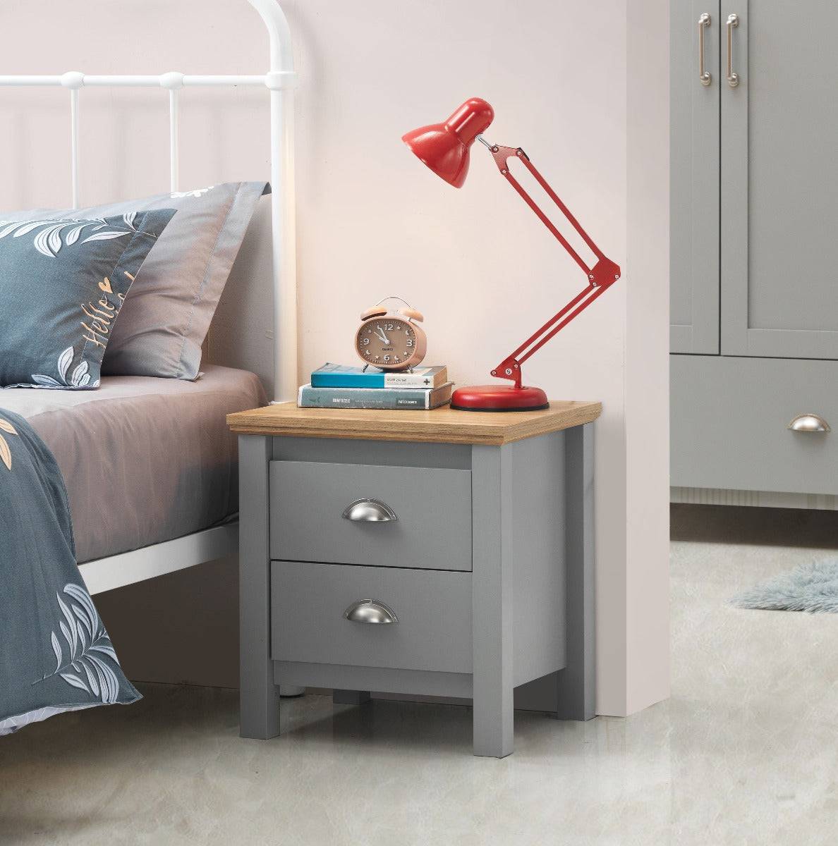 Eaton Nightstand with 2 Drawers in Grey by TAD - Price Crash Furniture