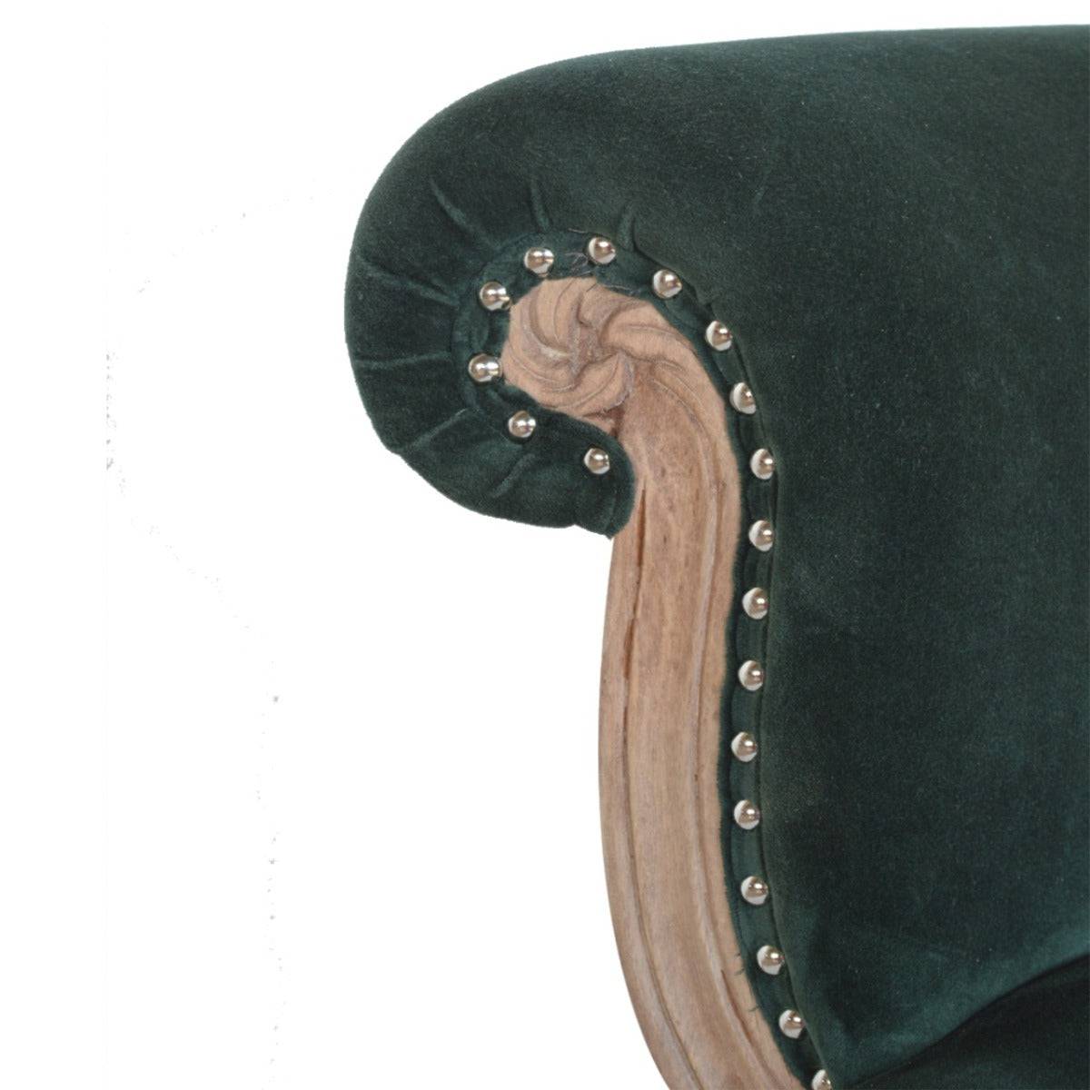 Emerald Green Velvet Studded Accent Chair with Cabriole Legs - Price Crash Furniture