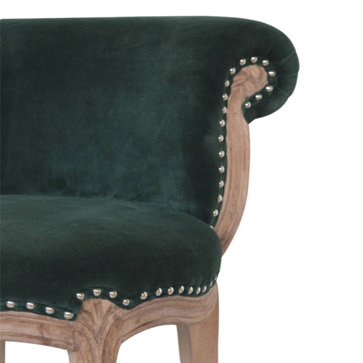 Emerald Green Velvet Studded Accent Chair with Cabriole Legs - Price Crash Furniture