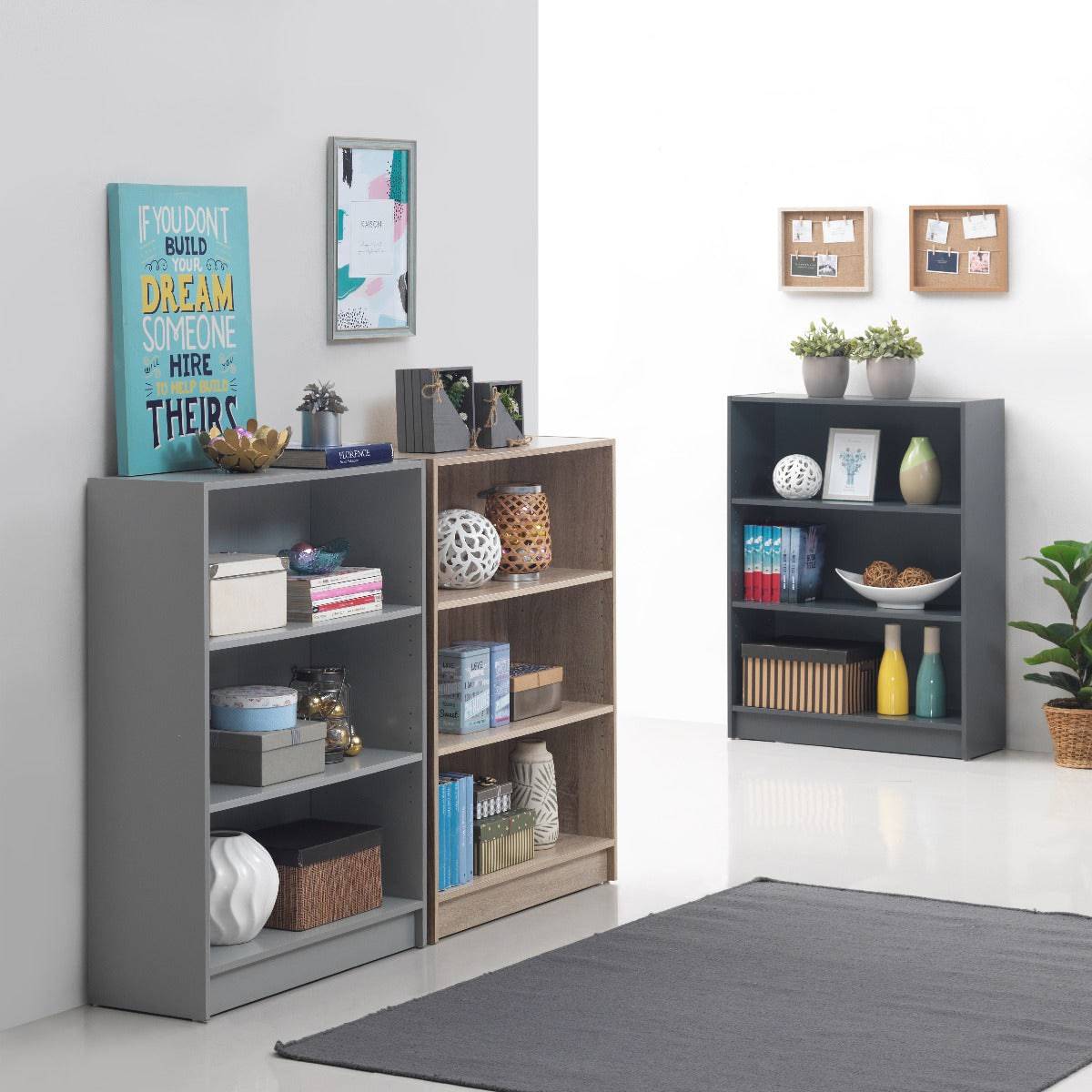 Essentials Bookcase Low Wide in Dark Grey by TAD - Price Crash Furniture