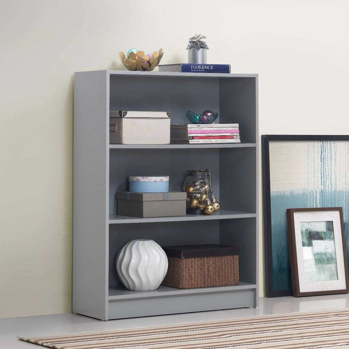 Essentials Bookcase Low Wide in Grey by TAD - Price Crash Furniture