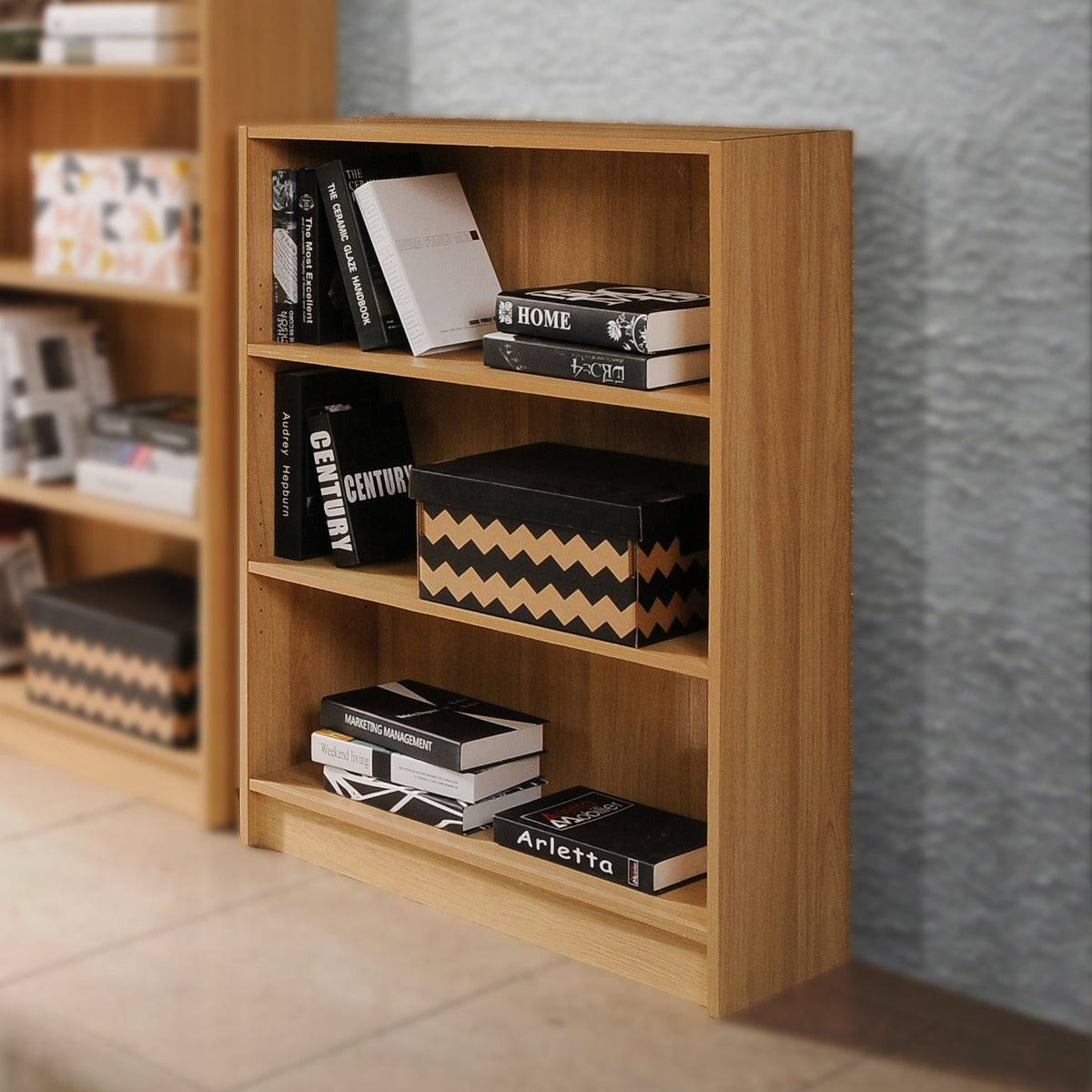 Essentials Bookcase Low Wide in Oak by TAD - Price Crash Furniture