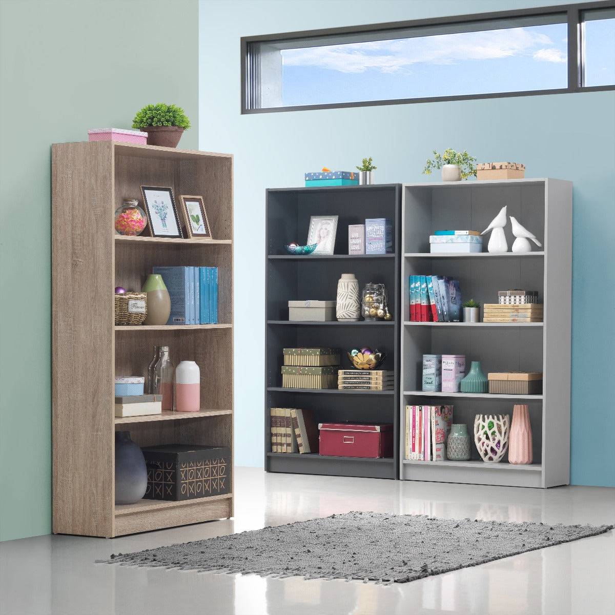 Essentials Bookcase Tall Wide in Dark Grey by TAD - Price Crash Furniture