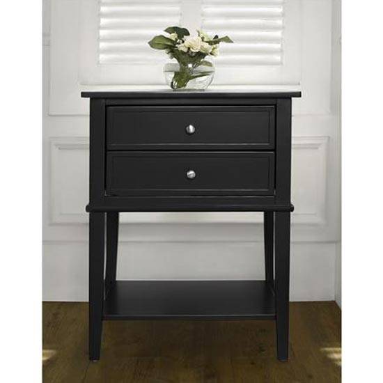 Franklin 2 Drawer Side Table Bedside Cabinet in Black by Dorel - Price Crash Furniture