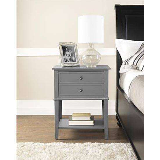 Franklin 2 Drawer Side Table Bedside Cabinet in Grey by Dorel - Price Crash Furniture