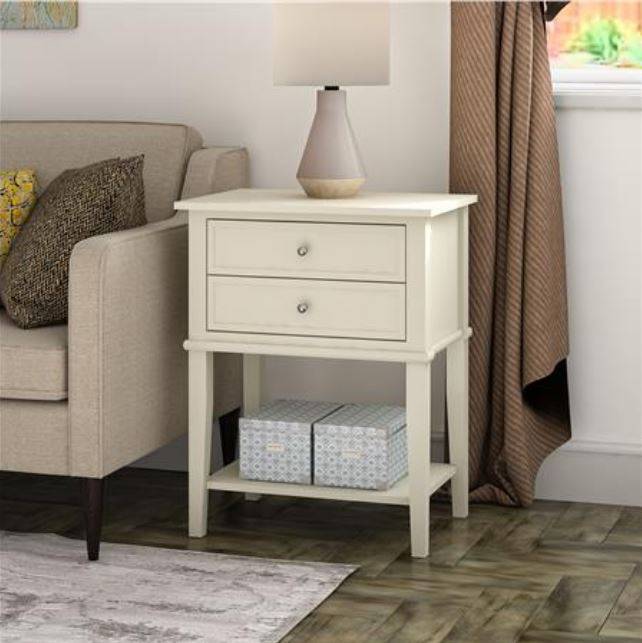 Franklin 2 Drawer Side Table Bedside Cabinet in White by Dorel - Price Crash Furniture