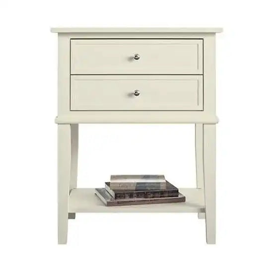 Franklin 2 Drawer Side Table Bedside Cabinet in White by Dorel - Price Crash Furniture