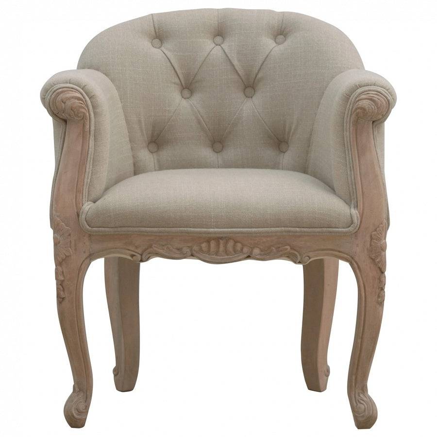 French Carved Mud Linen Accent Chair - Price Crash Furniture