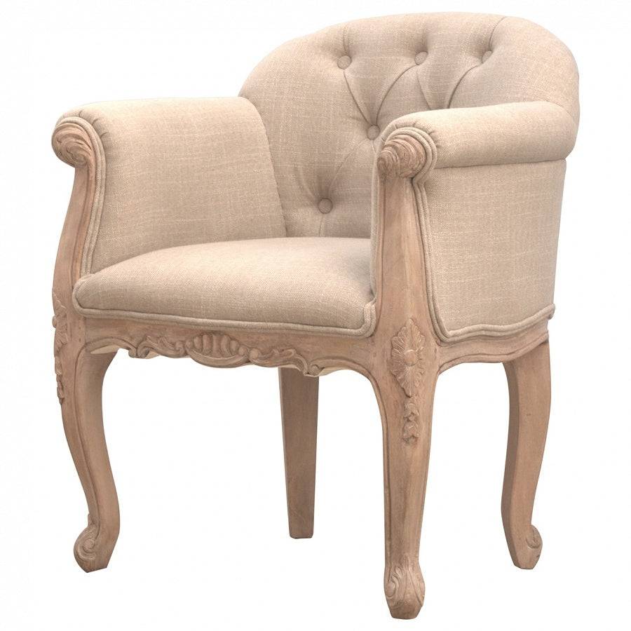 French Carved Mud Linen Accent Chair - Price Crash Furniture