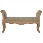 French Hand Carved Bedroom Bench Upholstered In Mud Linen - Price Crash Furniture