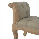 French Hand Carved Bedroom Bench Upholstered In Mud Linen - Price Crash Furniture