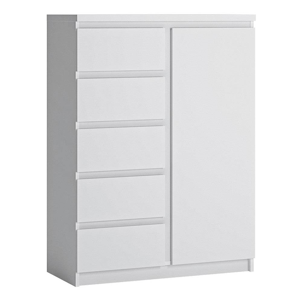 Fribo 1 Door 5 Drawer Chest of Drawers Cabinet Storage Unit in Alpine White - Price Crash Furniture
