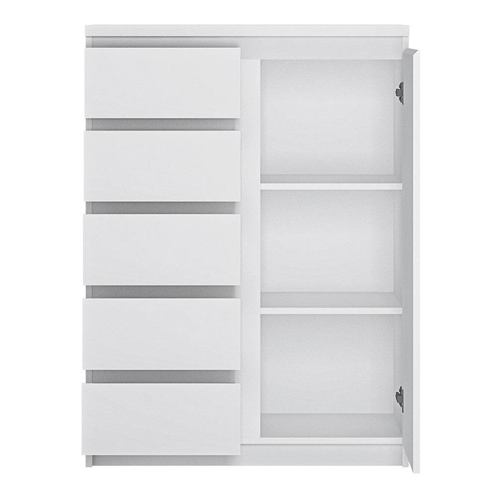 Fribo 1 Door 5 Drawer Chest of Drawers Cabinet Storage Unit in Alpine White - Price Crash Furniture