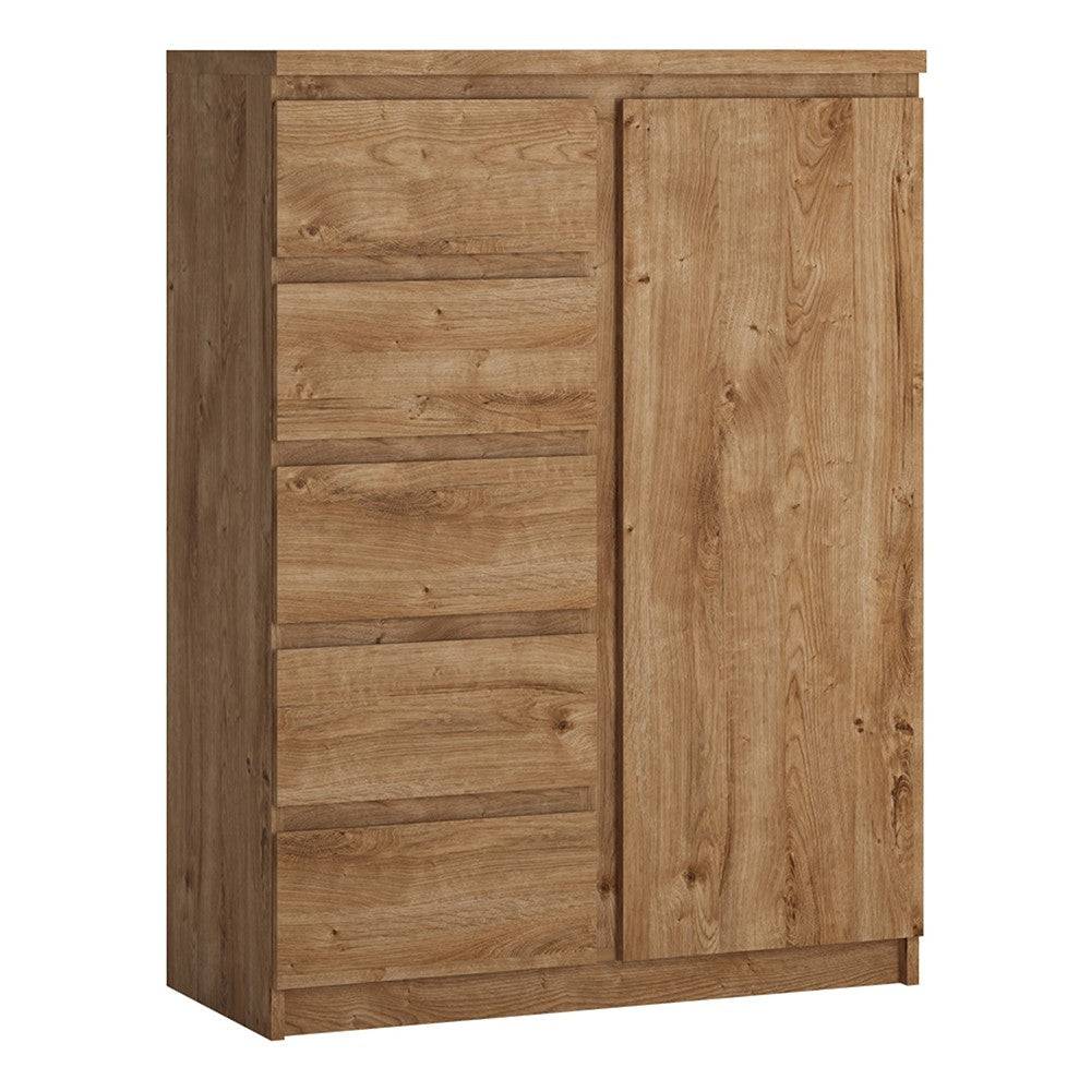 Fribo 1 Door 5 Drawer Chest of Drawers Unit in Golden Oak - Price Crash Furniture