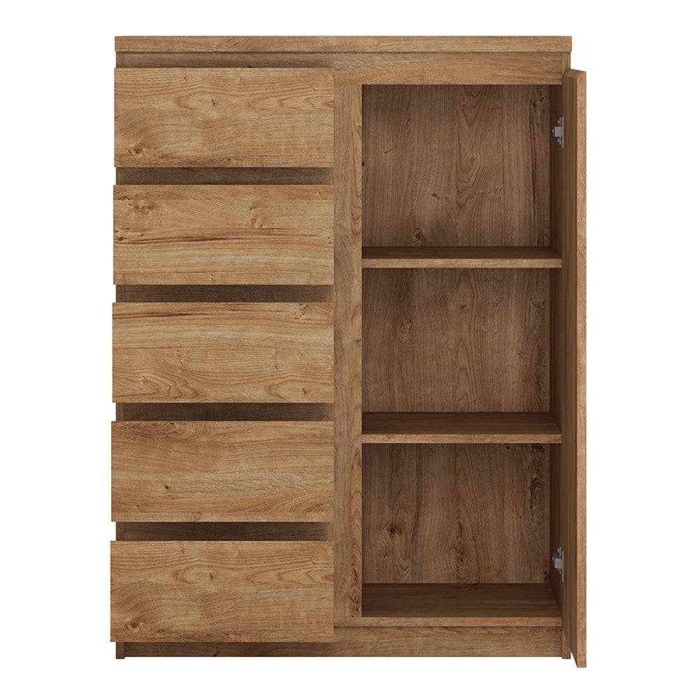 Fribo 1 Door 5 Drawer Chest of Drawers Unit in Golden Oak - Price Crash Furniture