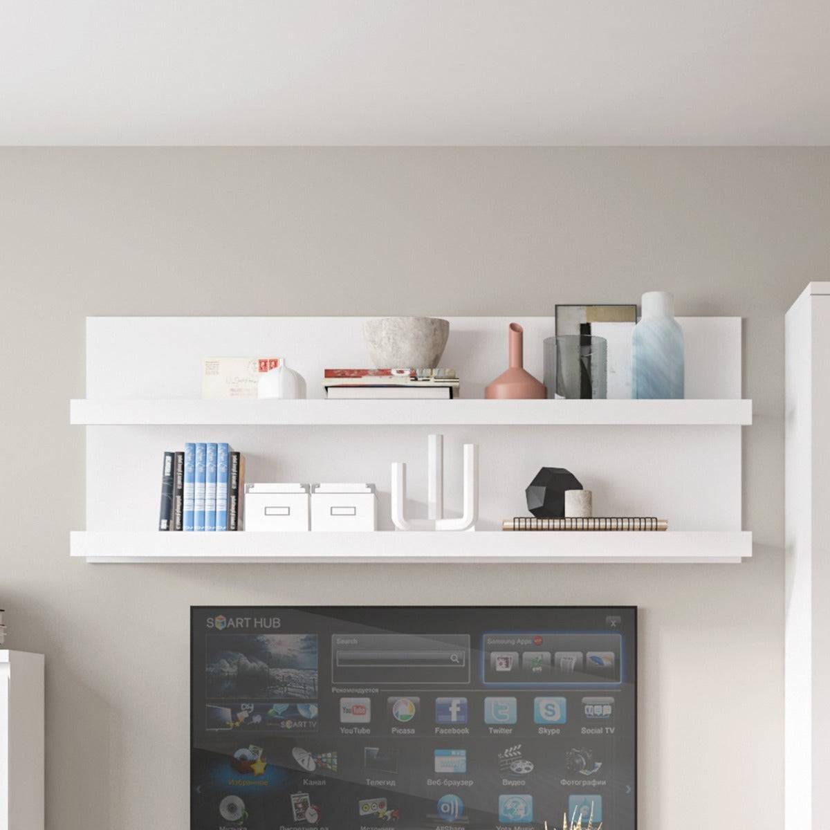 Fribo 136 cm Wide Wall Shelf in Alpine White - Price Crash Furniture