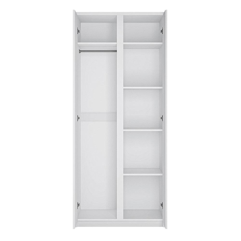 Fribo 2 Door Wardrobe with Hanging Rail & Shelves in Alpine White - Price Crash Furniture