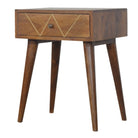 Geometric Brass Inlay 1 Drawer Bedside Table in Solid Mango Wood - Price Crash Furniture