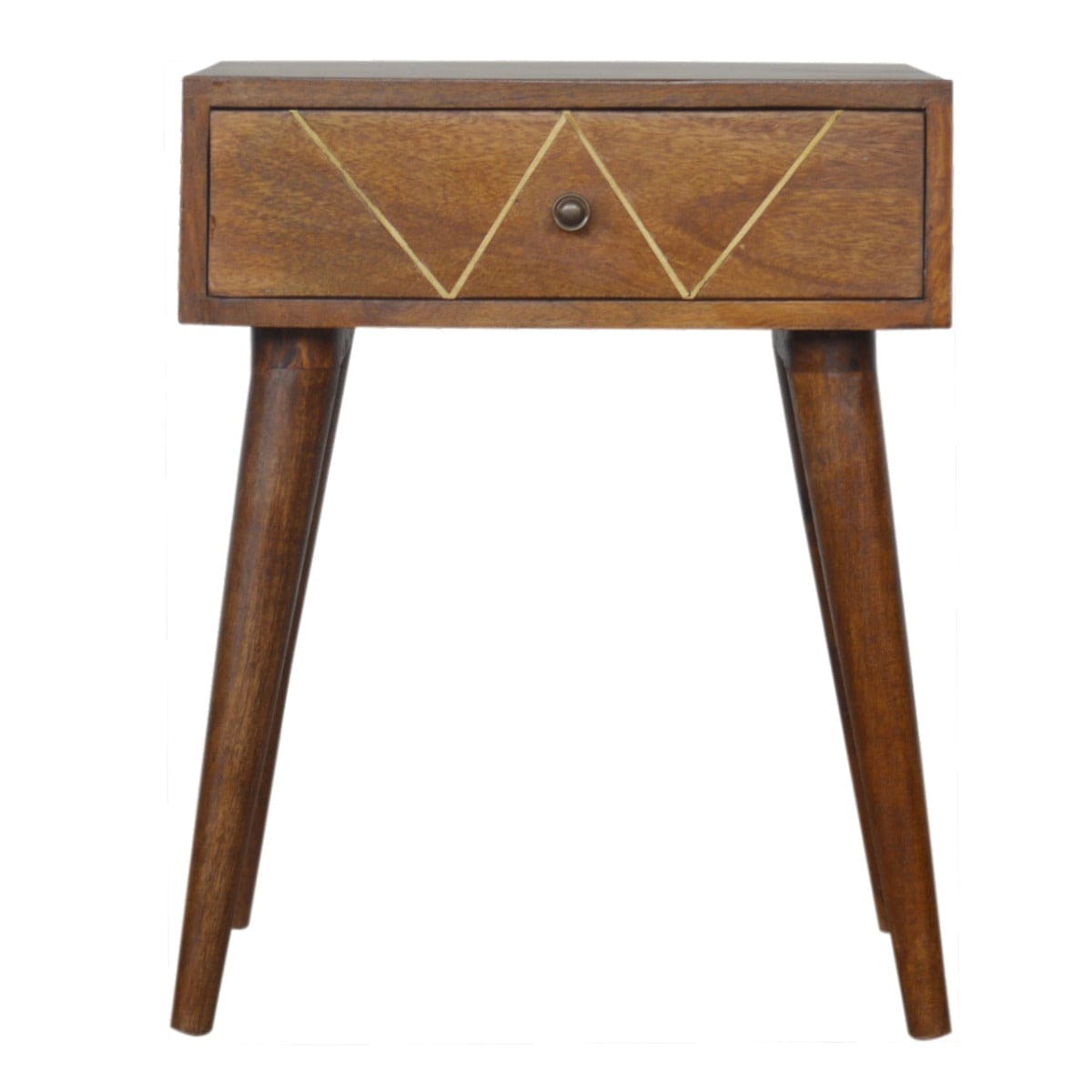 Geometric Brass Inlay 1 Drawer Bedside Table in Solid Mango Wood - Price Crash Furniture