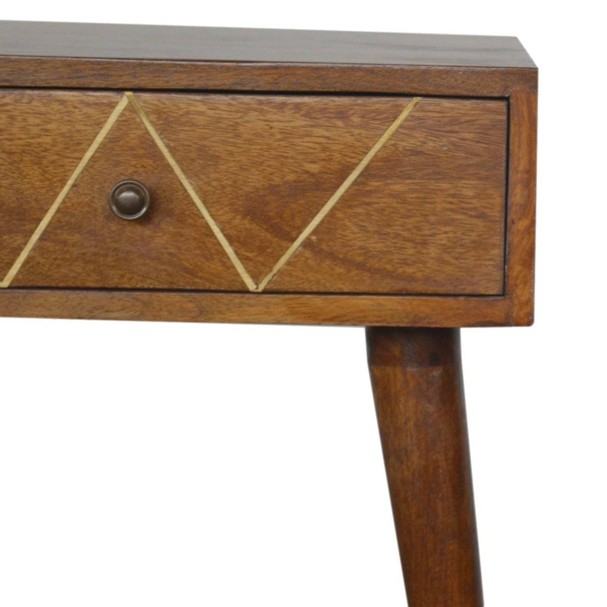 Geometric Brass Inlay 1 Drawer Bedside Table in Solid Mango Wood - Price Crash Furniture