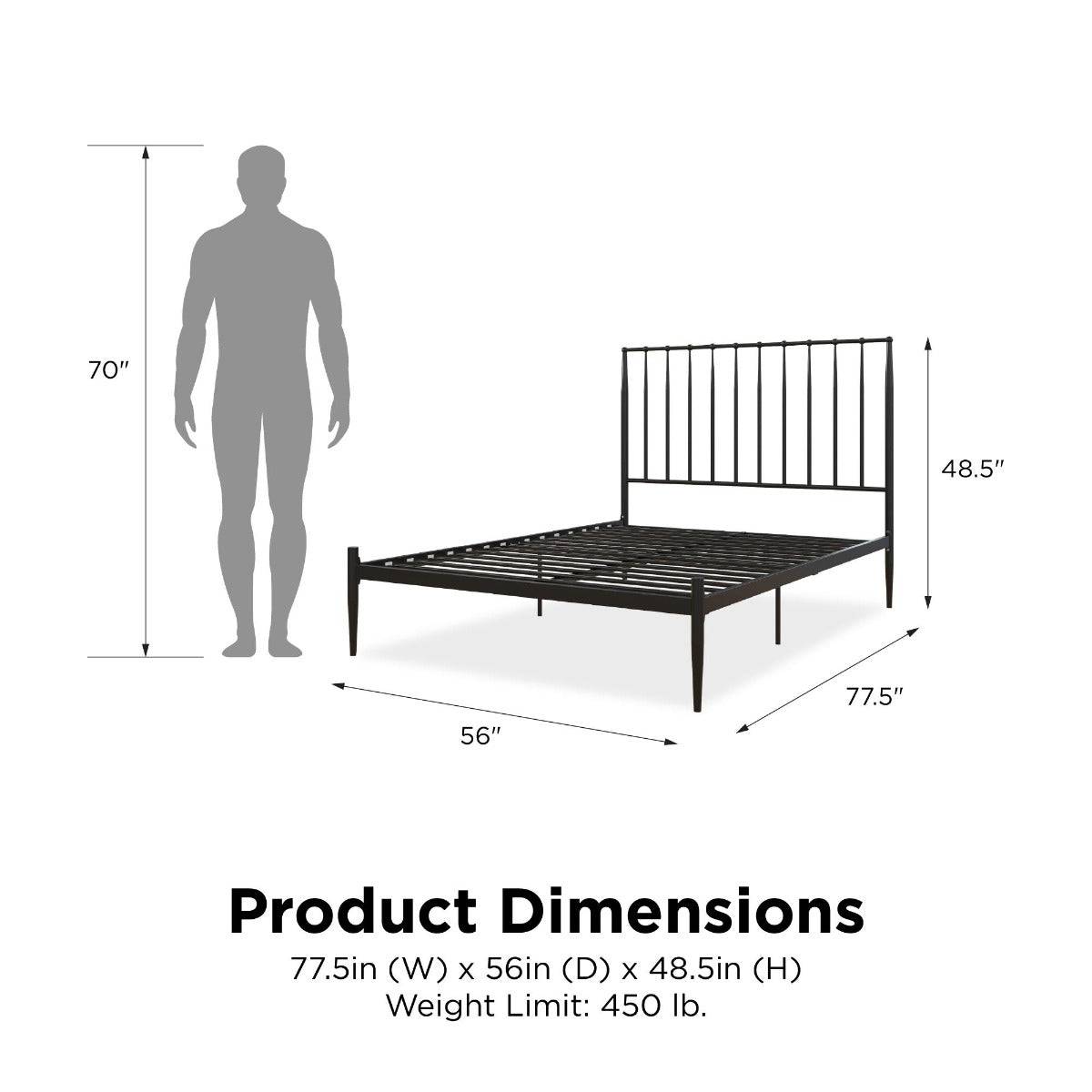 Giulia Modern Metal Double Bed in Black by Dorel - Price Crash Furniture