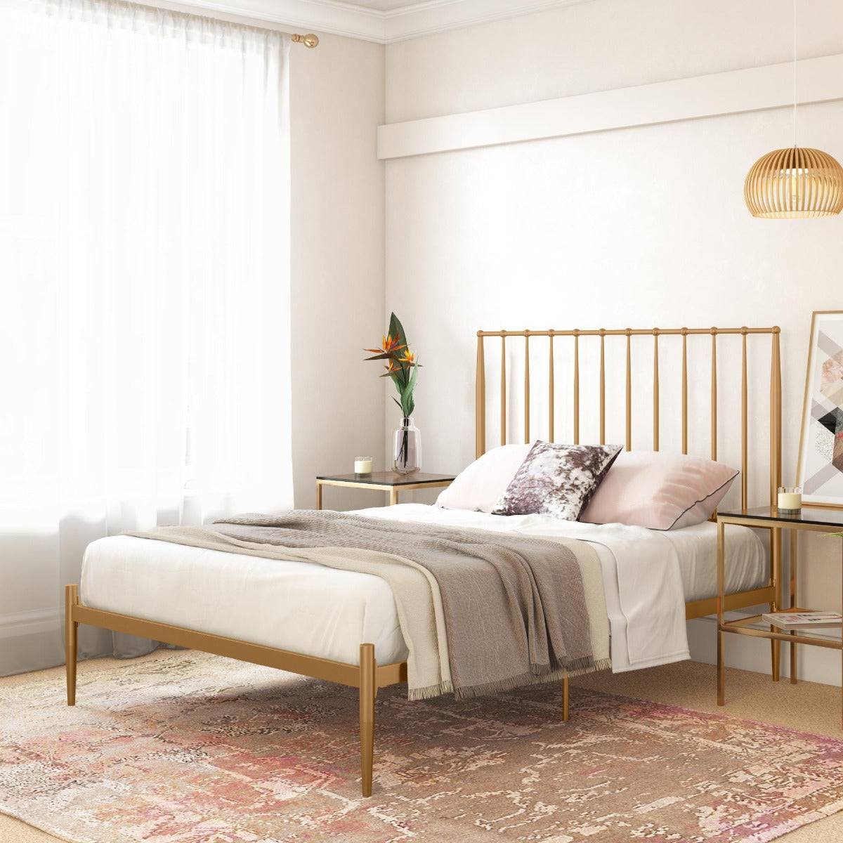 Giulia Modern Metal Double Bed in Gold by Dorel - Price Crash Furniture