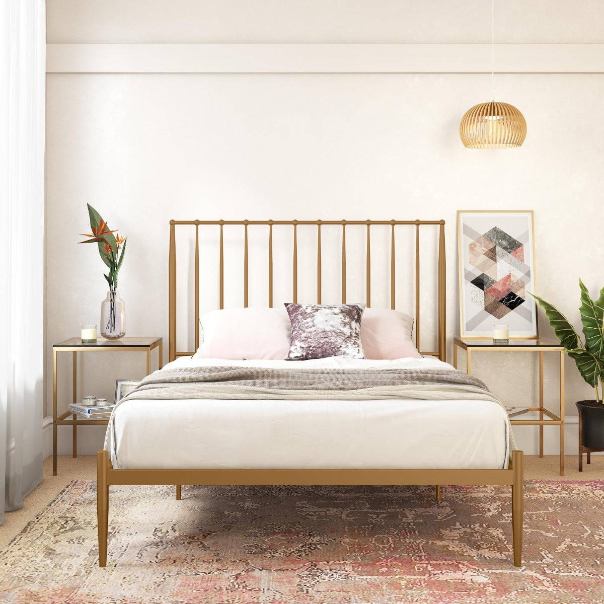 Giulia Modern Metal Double Bed in Gold by Dorel - Price Crash Furniture